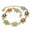 Oro Laminado Fancy Bracelet, Gold Filled Style Turtle Design, with Multicolor Crystal, Polished, Golden Finish, 03.351.0053.2.07 (11 MM Thickness, 7 Inches Length)