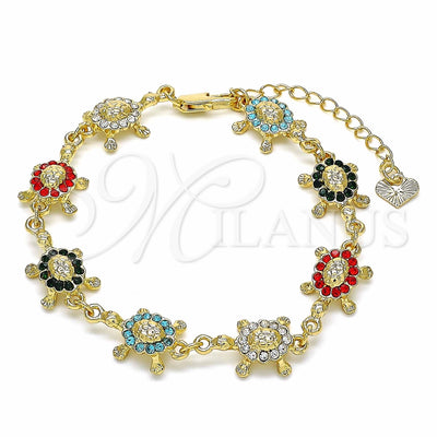 Oro Laminado Fancy Bracelet, Gold Filled Style Turtle Design, with Multicolor Crystal, Polished, Golden Finish for wholesale, main product view