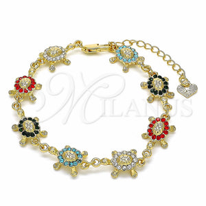 Gold Filled Bracelet — Fancy Bracelet Turtle Design with Multicolor Crystal Polished — main product view — SKU 129057 | Oro Laminado brazalete — elegante Bracelet Turtle diseño with Multicolor cristal pulido — SKU 129057