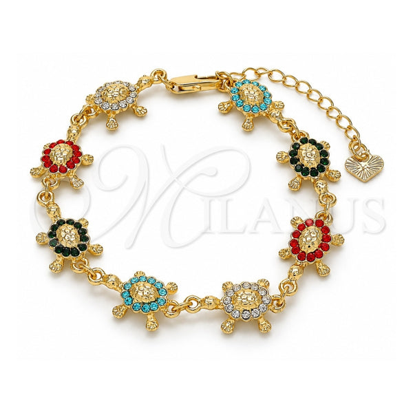 Oro Laminado Fancy Bracelet, Gold Filled Style Turtle Design, with Multicolor Crystal, Polished, Golden Finish, 03.351.0053.2.07 (11 MM Thickness, 7 Inches Length)