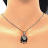 Oro Laminado Earring and Pendant Adult Set, Gold Filled Style Elephant Design, with White Crystal, Black Enamel Finish, Golden Finish, 10.351.0004.1