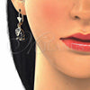 Oro Laminado Earring and Pendant Adult Set, Gold Filled Style Elephant Design, with White Crystal, Black Enamel Finish, Golden Finish, 10.351.0004.1