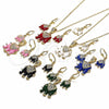 Oro Laminado Earring and Pendant Adult Set, Gold Filled Style Elephant Design, with White Crystal, Black Enamel Finish, Golden Finish, 10.351.0004.1
