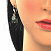 Oro Laminado Earring and Pendant Adult Set, Gold Filled Style Elephant Design, with White Crystal, Green Enamel Finish, Golden Finish, 10.351.0004.2