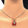 Oro Laminado Earring and Pendant Adult Set, Gold Filled Style Elephant Design, with White Crystal, Red Enamel Finish, Golden Finish, 10.351.0004.3
