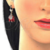 Oro Laminado Earring and Pendant Adult Set, Gold Filled Style Elephant Design, with White Crystal, Red Enamel Finish, Golden Finish, 10.351.0004.3