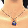 Oro Laminado Earring and Pendant Adult Set, Gold Filled Style Elephant Design, with White Crystal, Blue Enamel Finish, Golden Finish, 10.351.0004.4