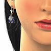 Oro Laminado Earring and Pendant Adult Set, Gold Filled Style Elephant Design, with White Crystal, Blue Enamel Finish, Golden Finish, 10.351.0004.4
