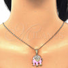 Oro Laminado Earring and Pendant Adult Set, Gold Filled Style Elephant Design, with White Crystal, Pink Enamel Finish, Golden Finish, 10.351.0004.5