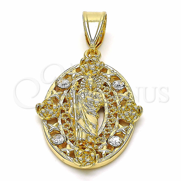 Gold Filled Pendant — Religious Pendant San Judas and Flower Design with — main product view — SKU 129067 | Oro Laminado dije — Religious Pendant San Judas and flor diseño with — SKU 129067