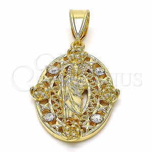 Gold Filled Pendant — Religious Pendant San Judas and Flower Design with — main product view — SKU 129067 | Oro Laminado dije — Religious Pendant San Judas and flor diseño with — SKU 129067