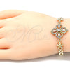 Oro Laminado Fancy Bracelet, Gold Filled Style Flower and Teardrop Design, with White Cubic Zirconia, Polished, Golden Finish, 03.357.0007.07 (06 MM Thickness, 7 Inches Length)