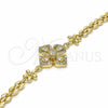 Oro Laminado Fancy Bracelet, Gold Filled Style Flower and Teardrop Design, with White Cubic Zirconia, Polished, Golden Finish, 03.357.0007.07 (06 MM Thickness, 7 Inches Length)