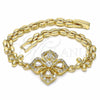 Oro Laminado Fancy Bracelet, Gold Filled Style Flower and Teardrop Design, with White Cubic Zirconia, Polished, Golden Finish, 03.357.0007.07 (06 MM Thickness, 7 Inches Length)