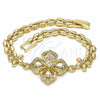 Oro Laminado Fancy Bracelet, Gold Filled Style Flower and Teardrop Design, with White Cubic Zirconia, Polished, Golden Finish, 03.357.0007.07 (06 MM Thickness, 7 Inches Length)