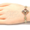 Oro Laminado Fancy Bracelet, Gold Filled Style Flower and Teardrop Design, with Garnet and White Cubic Zirconia, Polished, Golden Finish, 03.357.0007.1.07 (06 MM Thickness, 7 Inches Length)