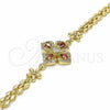 Oro Laminado Fancy Bracelet, Gold Filled Style Flower and Teardrop Design, with Garnet and White Cubic Zirconia, Polished, Golden Finish, 03.357.0007.1.07 (06 MM Thickness, 7 Inches Length)