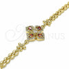 Oro Laminado Fancy Bracelet, Gold Filled Style Flower and Teardrop Design, with Garnet and White Cubic Zirconia, Polished, Golden Finish, 03.357.0007.1.07 (06 MM Thickness, 7 Inches Length)