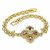 Oro Laminado Fancy Bracelet, Gold Filled Style Flower and Teardrop Design, with Garnet and White Cubic Zirconia, Polished, Golden Finish, 03.357.0007.1.07 (06 MM Thickness, 7 Inches Length)