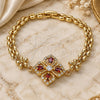 Oro Laminado Fancy Bracelet, Gold Filled Style Flower and Teardrop Design, with Garnet and White Cubic Zirconia, Polished, Golden Finish, 03.357.0007.1.07 (06 MM Thickness, 7 Inches Length)