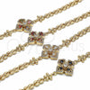 Oro Laminado Fancy Bracelet, Gold Filled Style Flower and Teardrop Design, with Garnet and White Cubic Zirconia, Polished, Golden Finish, 03.357.0007.1.07 (06 MM Thickness, 7 Inches Length)