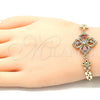 Oro Laminado Fancy Bracelet, Gold Filled Style Flower and Teardrop Design, with Multicolor Cubic Zirconia, Polished, Golden Finish, 03.357.0007.2.07 (06 MM Thickness, 7 Inches Length)