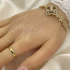 Oro Laminado Fancy Bracelet, Gold Filled Style Flower and Teardrop Design, with Multicolor Cubic Zirconia, Polished, Golden Finish, 03.357.0007.2.07 (06 MM Thickness, 7 Inches Length)