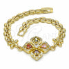 Oro Laminado Fancy Bracelet, Gold Filled Style Flower and Teardrop Design, with Multicolor Cubic Zirconia, Polished, Golden Finish, 03.357.0007.2.07 (06 MM Thickness, 7 Inches Length)