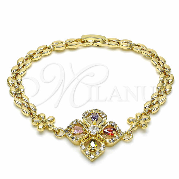 Gold Filled Bracelet — Fancy Bracelet Flower and Teardrop Design with Multicolor — main product view — SKU 129078 | Oro Laminado brazalete — elegante Bracelet flor and Teardrop diseño with Multicolor — SKU 129078
