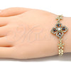 Oro Laminado Fancy Bracelet, Gold Filled Style Flower and Teardrop Design, with Black and White Cubic Zirconia, Polished, Golden Finish, 03.357.0007.3.07 (06 MM Thickness, 7 Inches Length)