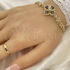 Oro Laminado Fancy Bracelet, Gold Filled Style Flower and Teardrop Design, with Black and White Cubic Zirconia, Polished, Golden Finish, 03.357.0007.3.07 (06 MM Thickness, 7 Inches Length)