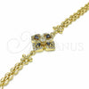 Oro Laminado Fancy Bracelet, Gold Filled Style Flower and Teardrop Design, with Black and White Cubic Zirconia, Polished, Golden Finish, 03.357.0007.3.07 (06 MM Thickness, 7 Inches Length)