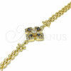 Oro Laminado Fancy Bracelet, Gold Filled Style Flower and Teardrop Design, with Black and White Cubic Zirconia, Polished, Golden Finish, 03.357.0007.3.07 (06 MM Thickness, 7 Inches Length)