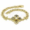 Oro Laminado Fancy Bracelet, Gold Filled Style Flower and Teardrop Design, with Black and White Cubic Zirconia, Polished, Golden Finish, 03.357.0007.3.07 (06 MM Thickness, 7 Inches Length)