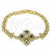 Oro Laminado Fancy Bracelet, Gold Filled Style Flower and Teardrop Design, with Black and White Cubic Zirconia, Polished, Golden Finish, 03.357.0007.3.07 (06 MM Thickness, 7 Inches Length)