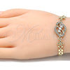 Oro Laminado Fancy Bracelet, Gold Filled Style Flower Design, with White Cubic Zirconia, Polished, Golden Finish, 03.357.0008.07 (06 MM Thickness, 7 Inches Length)