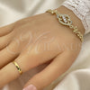 Oro Laminado Fancy Bracelet, Gold Filled Style Flower Design, with White Cubic Zirconia, Polished, Golden Finish, 03.357.0008.07 (06 MM Thickness, 7 Inches Length)