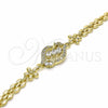Oro Laminado Fancy Bracelet, Gold Filled Style Flower Design, with White Cubic Zirconia, Polished, Golden Finish, 03.357.0008.07 (06 MM Thickness, 7 Inches Length)
