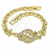 Oro Laminado Fancy Bracelet, Gold Filled Style Flower Design, with White Cubic Zirconia, Polished, Golden Finish, 03.357.0008.07 (06 MM Thickness, 7 Inches Length)