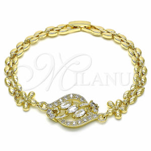 Gold Filled Bracelet — Fancy Bracelet Flower Design with White Cubic Zirconia — main product view — SKU 129080 | Oro Laminado brazalete — elegante Bracelet flor diseño with blanco Cubic Zirconia — SKU 129080