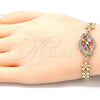 Oro Laminado Fancy Bracelet, Gold Filled Style Flower Design, with Multicolor Cubic Zirconia, Polished, Golden Finish, 03.357.0008.1.07 (06 MM Thickness, 7 Inches Length)