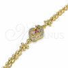 Oro Laminado Fancy Bracelet, Gold Filled Style Flower Design, with Multicolor Cubic Zirconia, Polished, Golden Finish, 03.357.0008.1.07 (06 MM Thickness, 7 Inches Length)