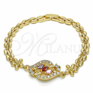 Gold Filled Bracelet — Fancy Bracelet Flower Design with Multicolor Cubic Zirconia — main product view — SKU 129081 | Oro Laminado brazalete — elegante Bracelet flor diseño with Multicolor Cubic Zirconia — SKU 129081