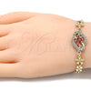 Oro Laminado Fancy Bracelet, Gold Filled Style Flower Design, with Garnet and White Cubic Zirconia, Polished, Golden Finish, 03.357.0008.2.07 (06 MM Thickness, 7 Inches Length)