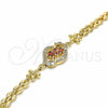 Oro Laminado Fancy Bracelet, Gold Filled Style Flower Design, with Garnet and White Cubic Zirconia, Polished, Golden Finish, 03.357.0008.2.07 (06 MM Thickness, 7 Inches Length)