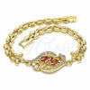 Oro Laminado Fancy Bracelet, Gold Filled Style Flower Design, with Garnet and White Cubic Zirconia, Polished, Golden Finish, 03.357.0008.2.07 (06 MM Thickness, 7 Inches Length)