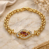 Oro Laminado Fancy Bracelet, Gold Filled Style Flower Design, with Garnet and White Cubic Zirconia, Polished, Golden Finish, 03.357.0008.2.07 (06 MM Thickness, 7 Inches Length)