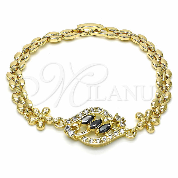 Gold Filled Bracelet — Fancy Bracelet Flower Design with Black and White — main product view — SKU 129083 | Oro Laminado brazalete — elegante Bracelet flor diseño with negro and blanco — SKU 129083