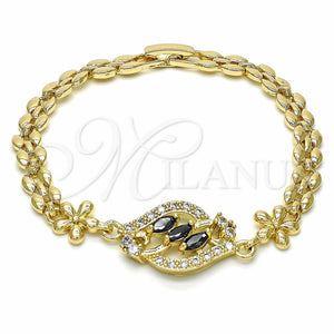 Gold Filled Bracelet — Fancy Bracelet Flower Design with Black and White — main product view — SKU 129083 | Oro Laminado brazalete — elegante Bracelet flor diseño with negro and blanco — SKU 129083