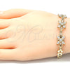 Oro Laminado Fancy Bracelet, Gold Filled Style Flower Design, with White Cubic Zirconia, Polished, Golden Finish, 03.357.0009.07 (07 MM Thickness, 7 Inches Length)